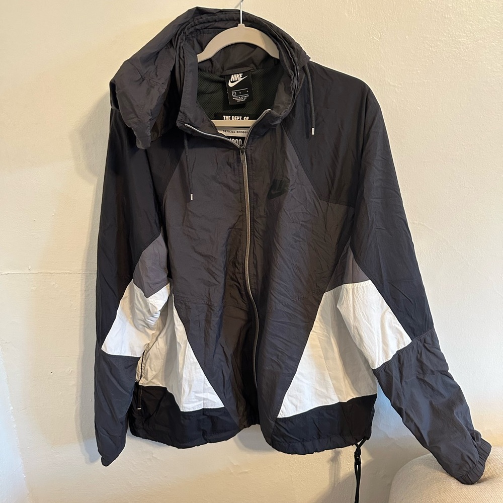 Nike Hooded Windbreaker Jacket Black Gray White | Full Zip | Men’s
